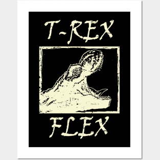 T-Rex Flex Dino Distressed Retro White Posters and Art